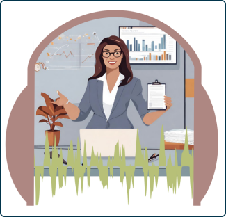 Dessin d'une formatrice ins&eacute;r&eacute;e dans un casque avec une onde sonore devant.