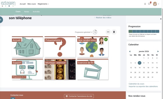 Vue &eacute;cran d&rsquo;une formation &agrave; la vid&eacute;o sur le LMS Moodle