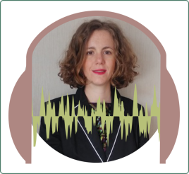 Photo de Nad&egrave;ge Riche ins&eacute;r&eacute;e dans un casque avec une onde sonore devant.